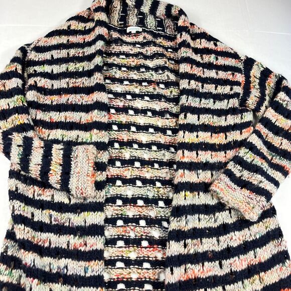 Sundance PM Open Front Cardigan Boho Striped Oversized Knit Melange Sweater - Picture 3 of 10